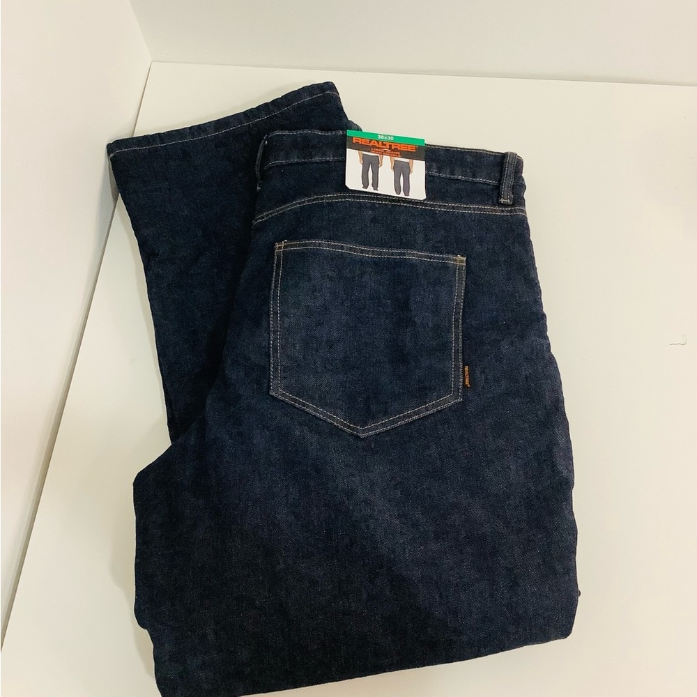 NEW Realtree Men’s Flannel Lined Relaxed Fit Jeans, Dark Blue Size 38x30